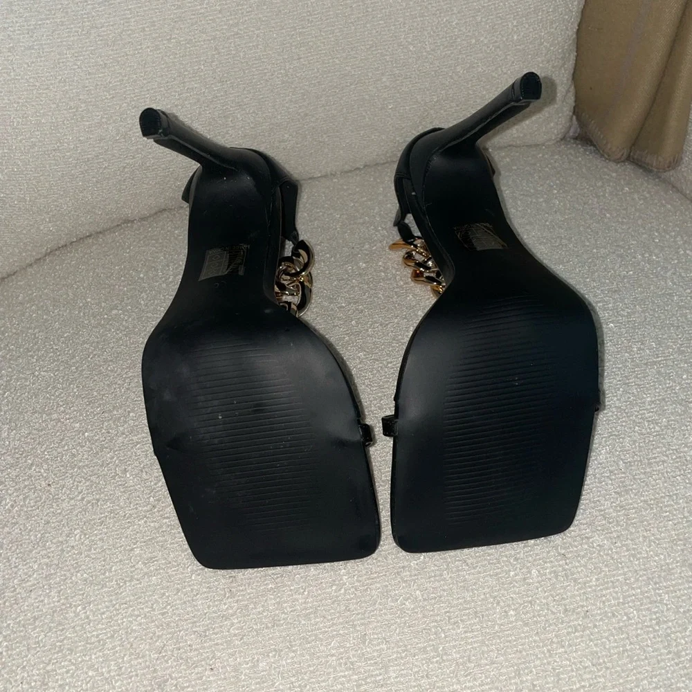 Gold Chunky Ankle Strap High Heels - Picture 5 of 16
